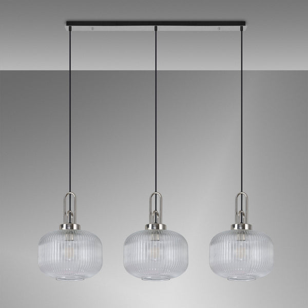 Atherington Pumpkin 3 Drop Linear Pendant in Polished Nickel & Clear Shades