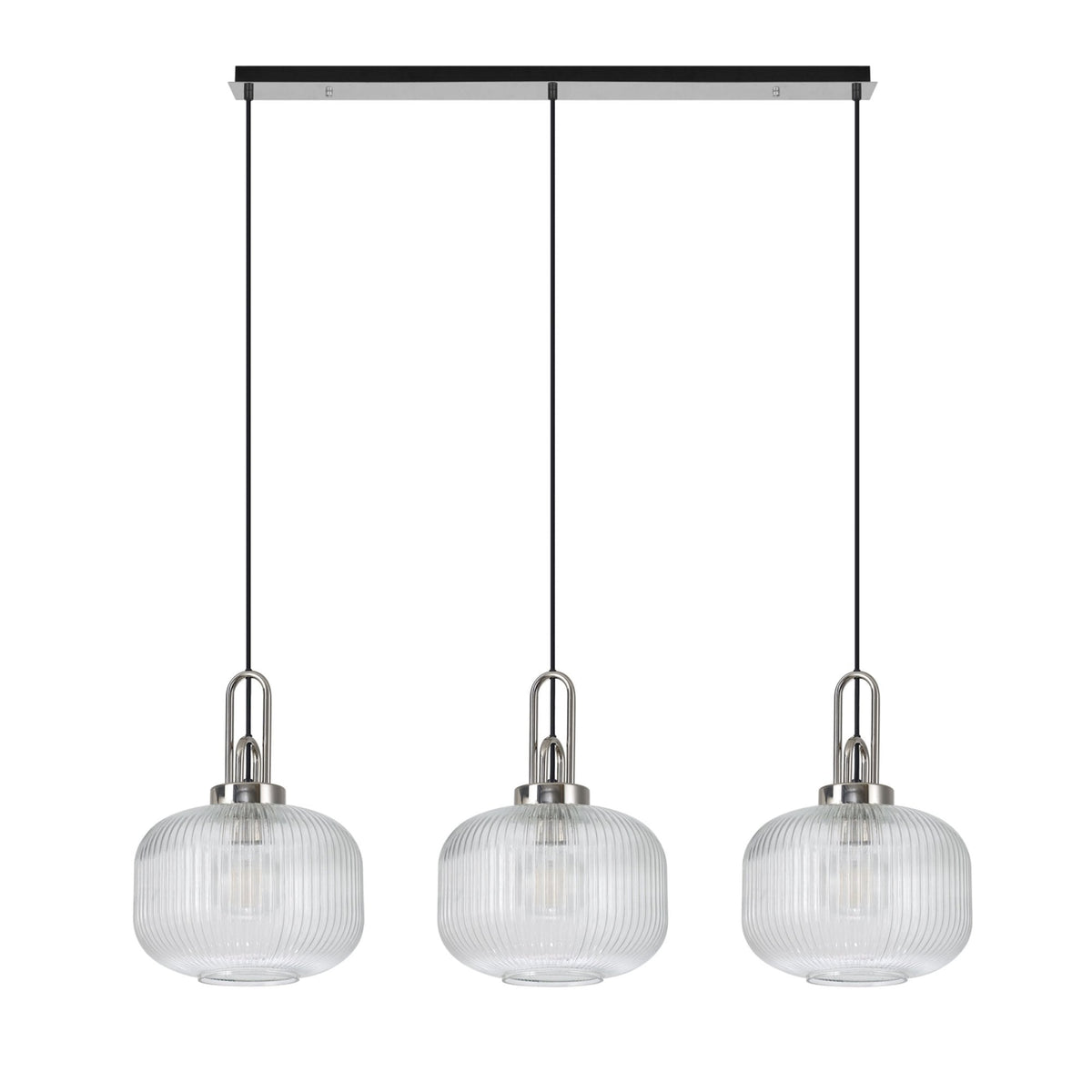 Atherington Pumpkin 3 Drop Linear Pendant in Polished Nickel & Clear Shades