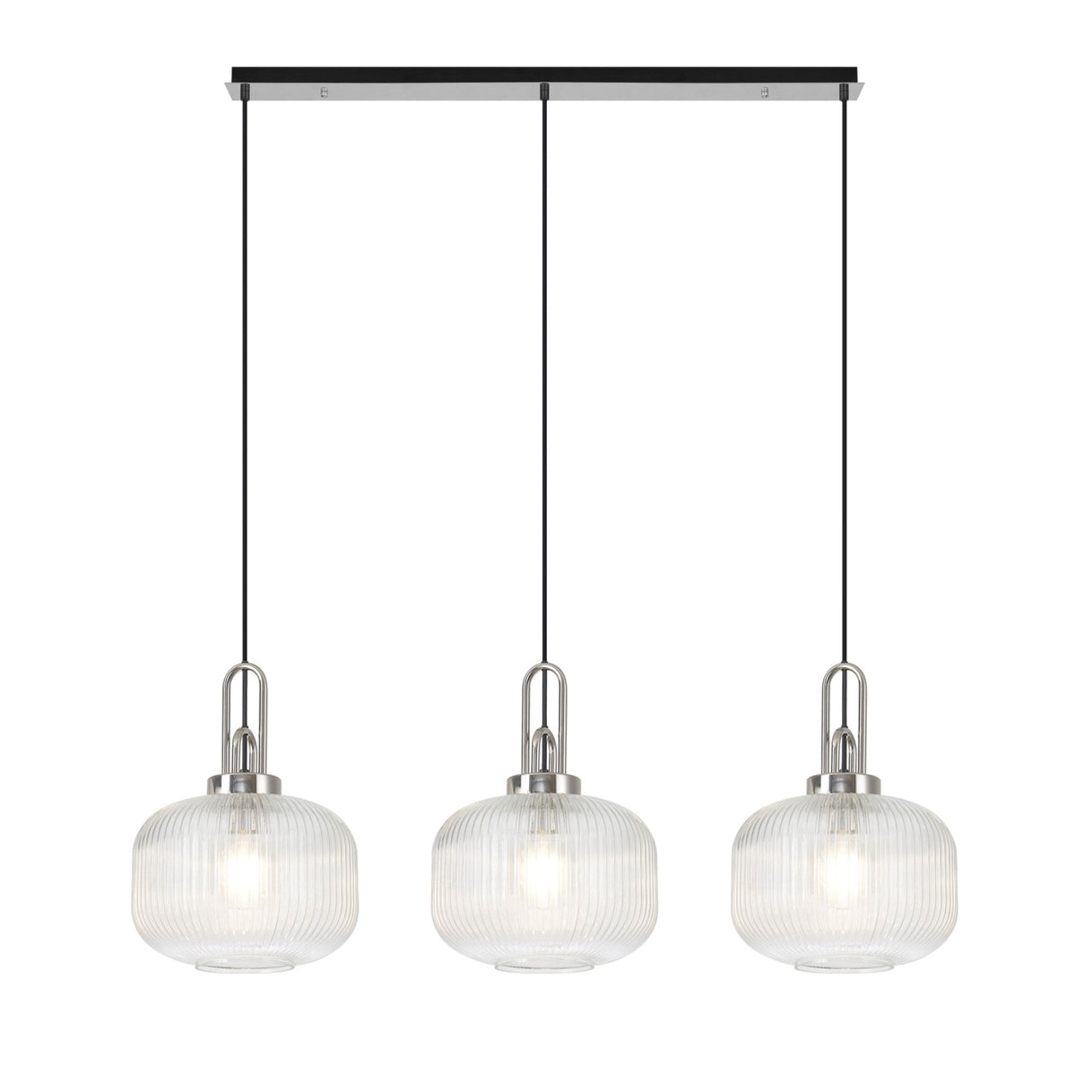 Atherington Pumpkin 3 Drop Linear Pendant in Polished Nickel & Clear Shades
