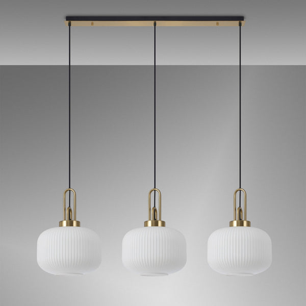 Atherington Pumpkin 3 Drop Linear Pendant in Brass Gold & Opal Shades