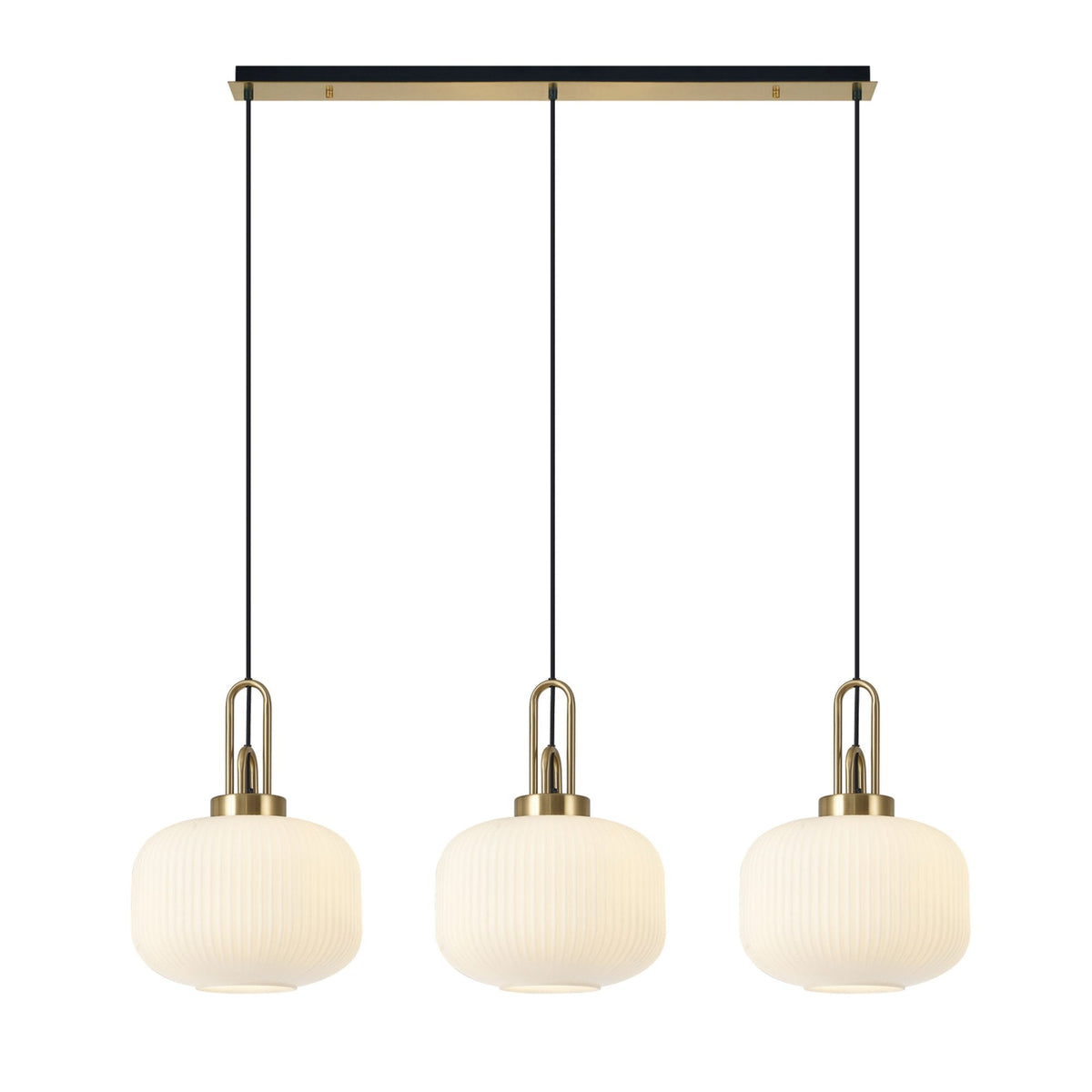 Atherington Pumpkin 3 Drop Linear Pendant in Brass Gold & Opal Shades