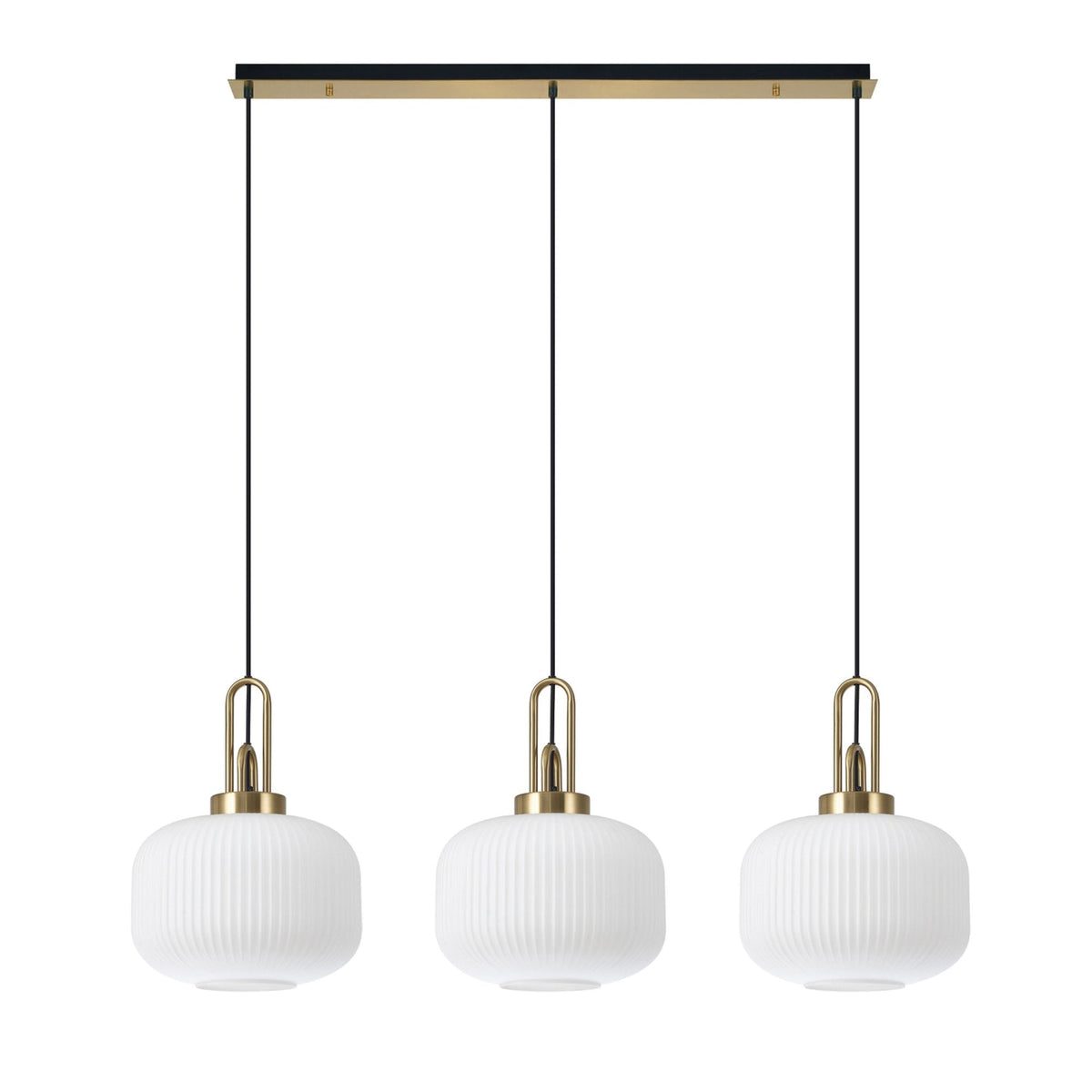 Atherington Pumpkin 3 Drop Linear Pendant in Brass Gold & Opal Shades