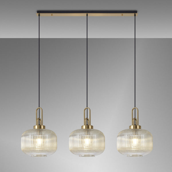 Atherington Pumpkin 3 Drop Linear Pendant in Brass Gold & Champagne Shades