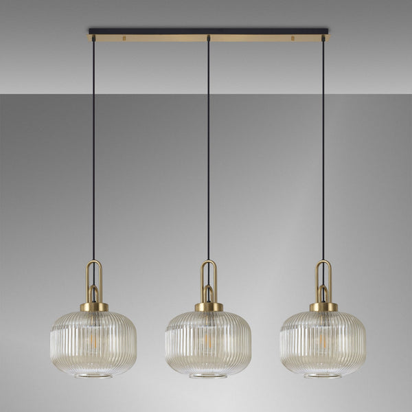 Atherington Pumpkin 3 Drop Linear Pendant in Brass Gold & Champagne Shades