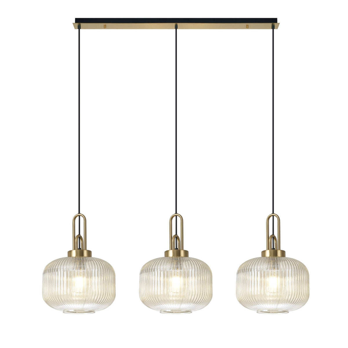Atherington Pumpkin 3 Drop Linear Pendant in Brass Gold & Champagne Shades