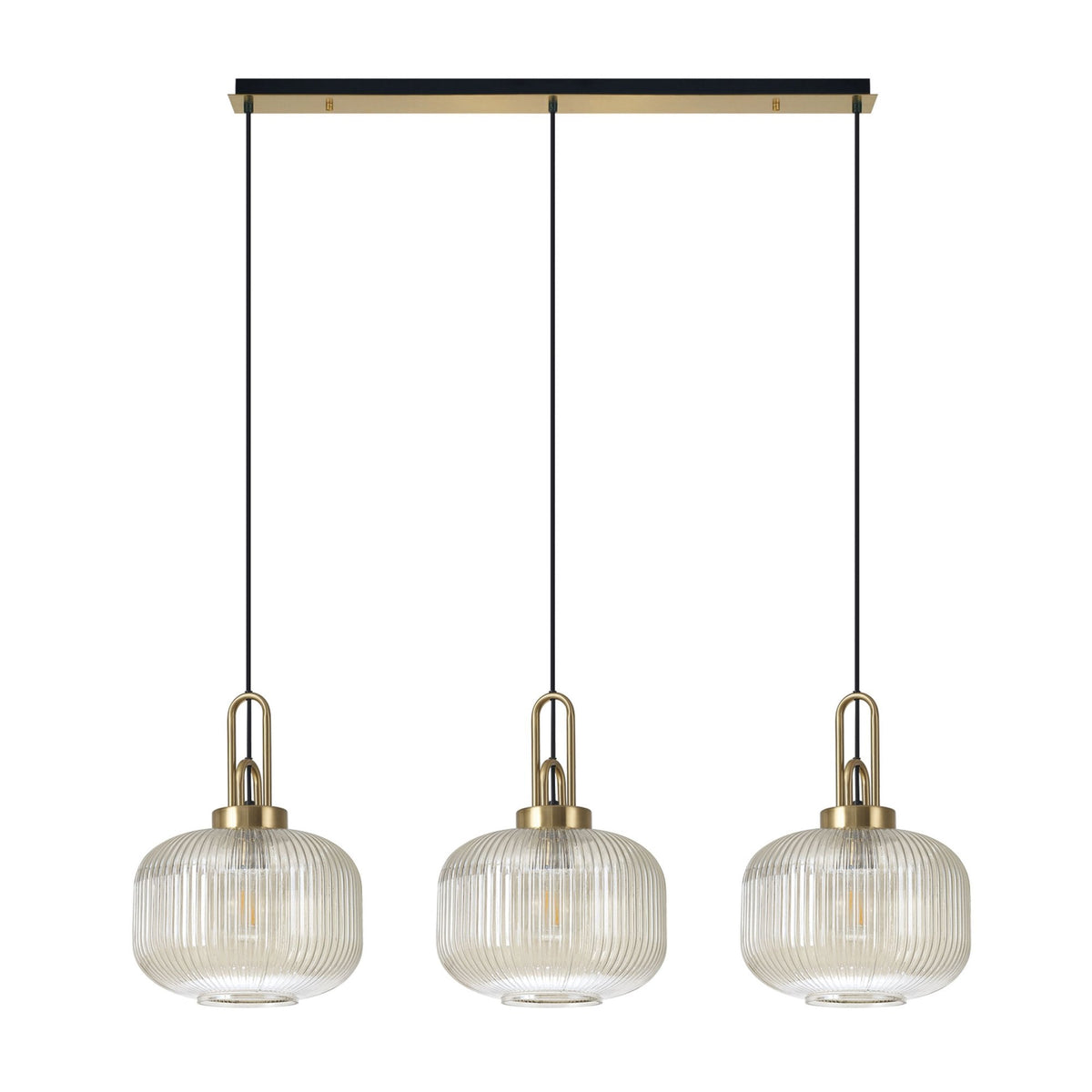 Atherington Pumpkin 3 Drop Linear Pendant in Brass Gold & Champagne Shades