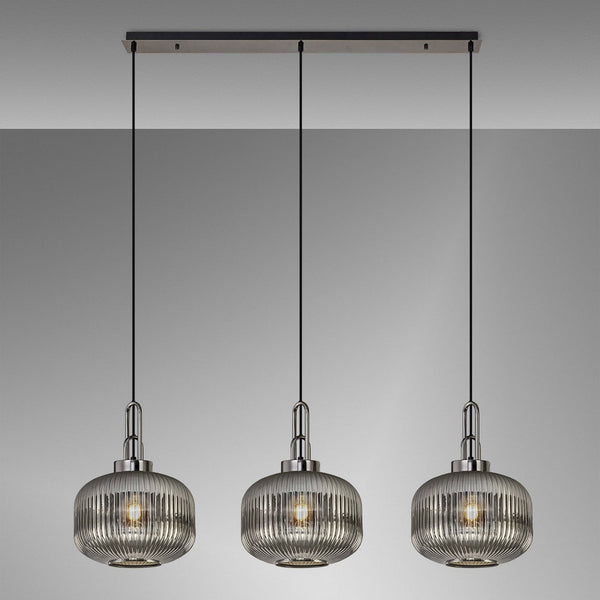 Atherington Pumpkin 3 Drop Linear Pendant in Black Chrome & Smoked Shades