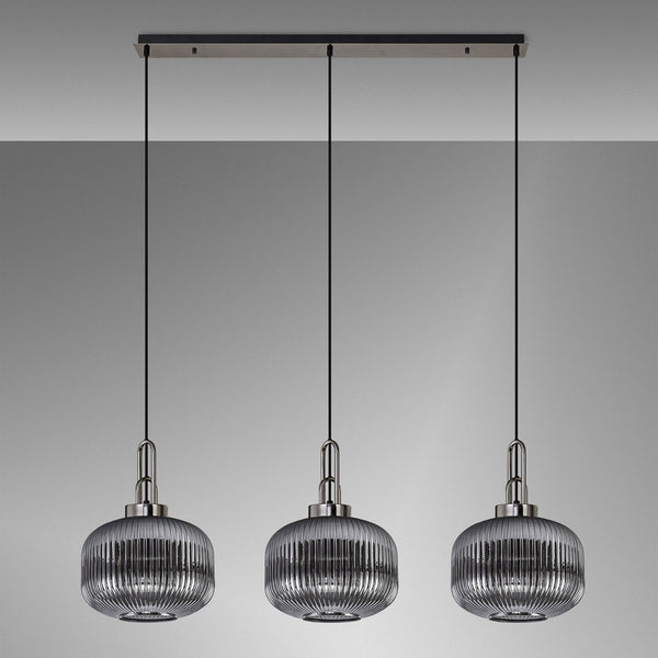 Atherington Pumpkin 3 Drop Linear Pendant in Black Chrome & Smoked Shades