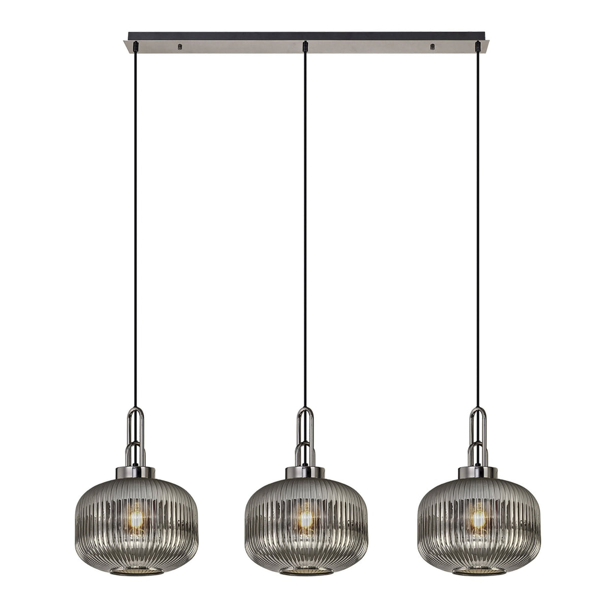 Atherington Pumpkin 3 Drop Linear Pendant in Black Chrome & Smoked Shades