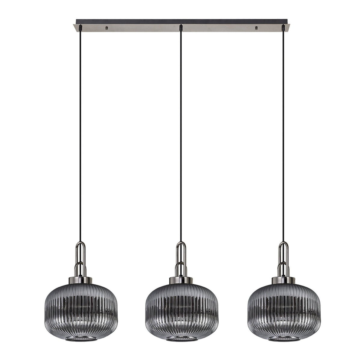Atherington Pumpkin 3 Drop Linear Pendant in Black Chrome & Smoked Shades