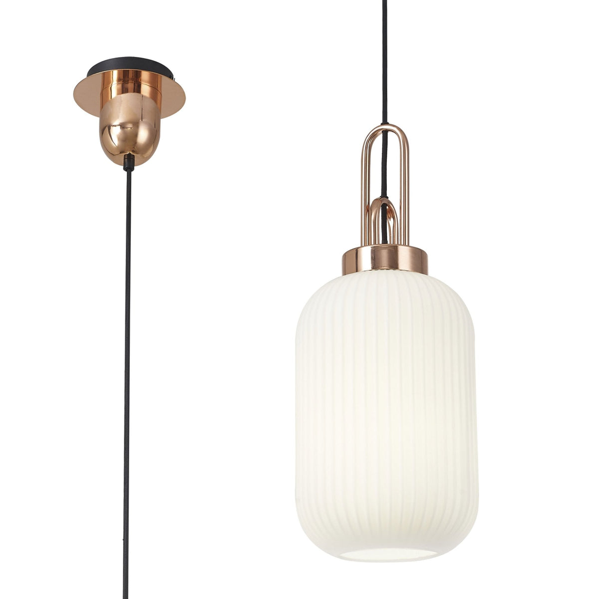 Atherington Tubular Pendant in Copper & Opal Shade