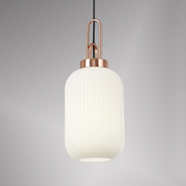 Atherington Tubular Pendant in Copper & Opal Shade