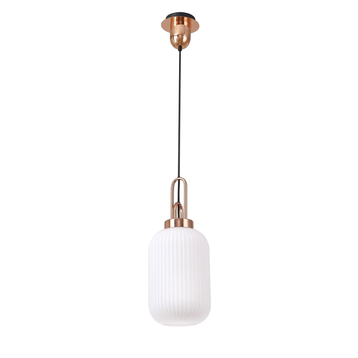 Atherington Tubular Pendant in Copper & Opal Shade