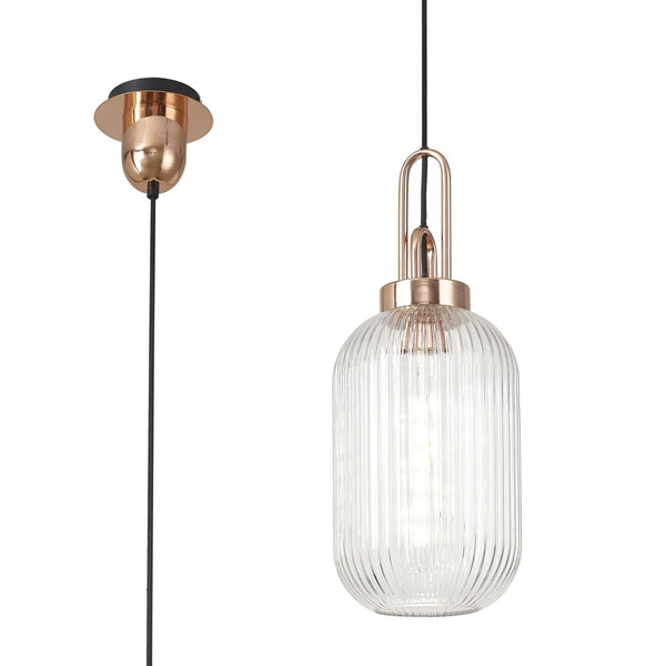 Atherington Tubular Pendant in Copper & Clear Shade