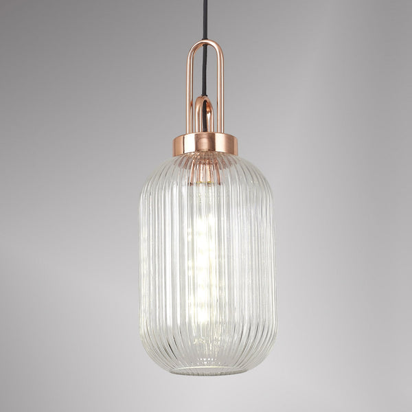 Atherington Tubular Pendant in Copper & Clear Shade