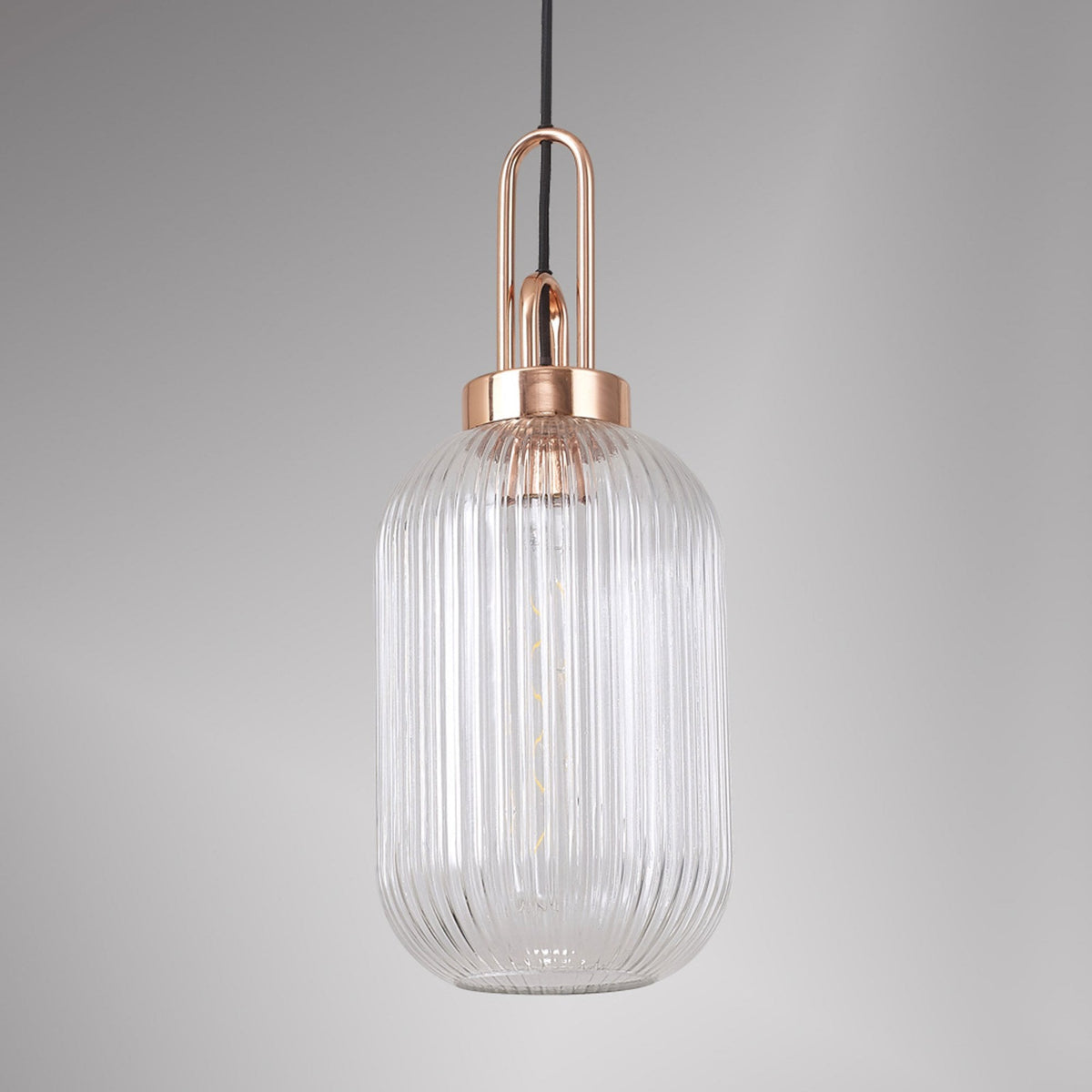 Atherington Tubular Pendant in Copper & Clear Shade