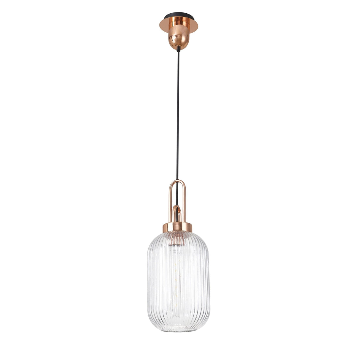 Atherington Tubular Pendant in Copper & Clear Shade