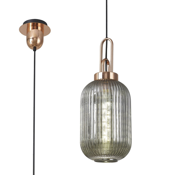 Atherington Tubular Pendant in Copper & Smoked Shade