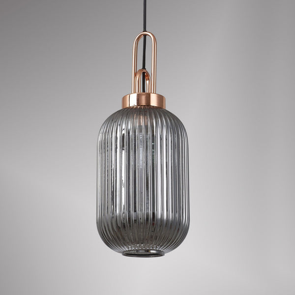 Atherington Tubular Pendant in Copper & Smoked Shade