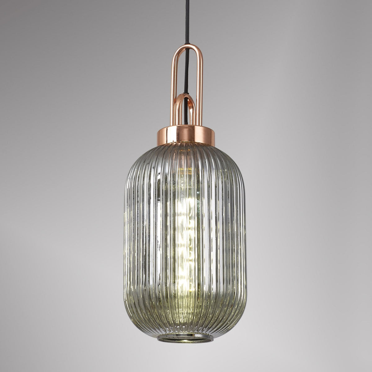 Atherington Tubular Pendant in Copper & Smoked Shade