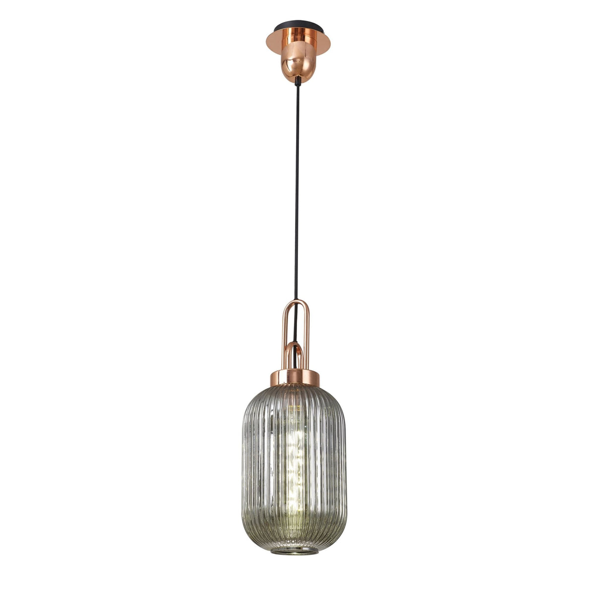 Atherington Tubular Pendant in Copper & Smoked Shade