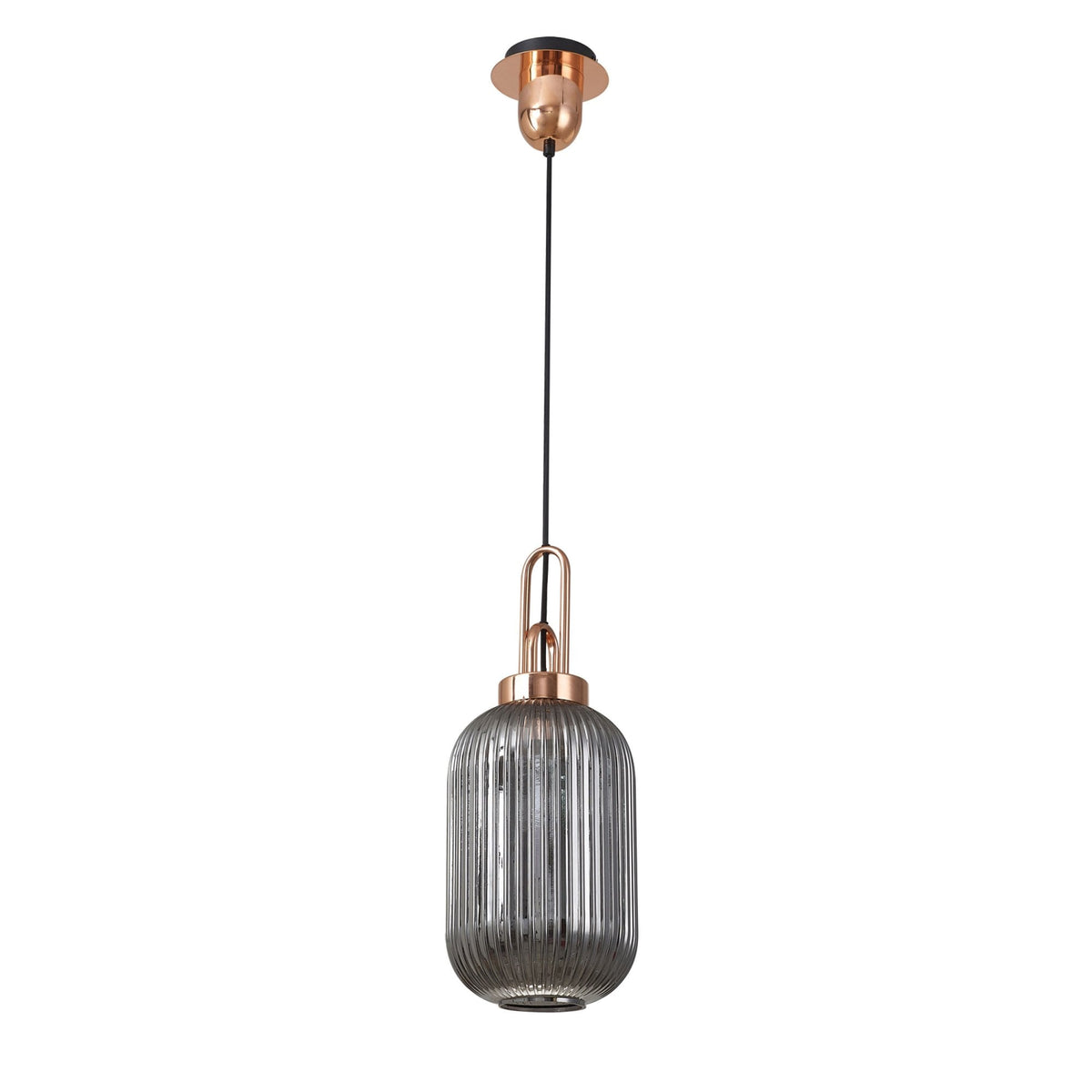 Atherington Tubular Pendant in Copper & Smoked Shade