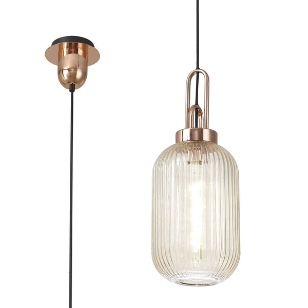 Atherington Tubular Pendant in Copper & Champagne Shade