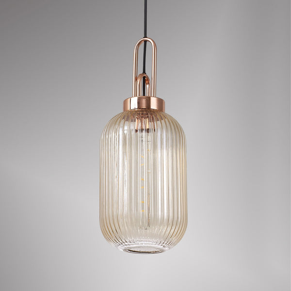 Atherington Tubular Pendant in Copper & Champagne Shade