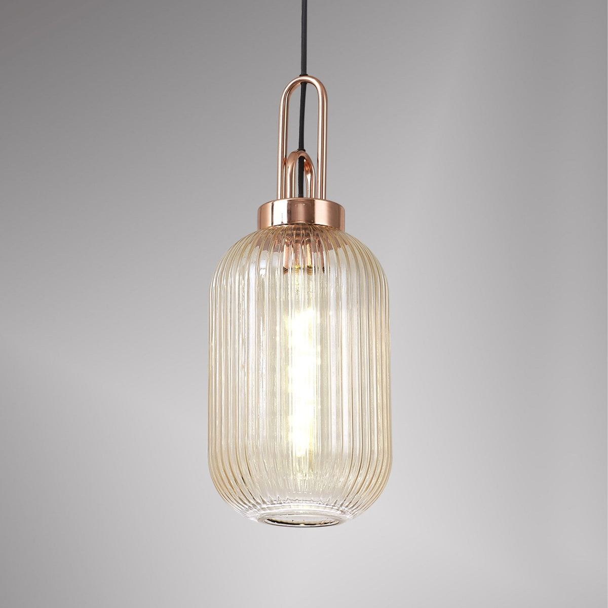 Atherington Tubular Pendant in Copper & Champagne Shade