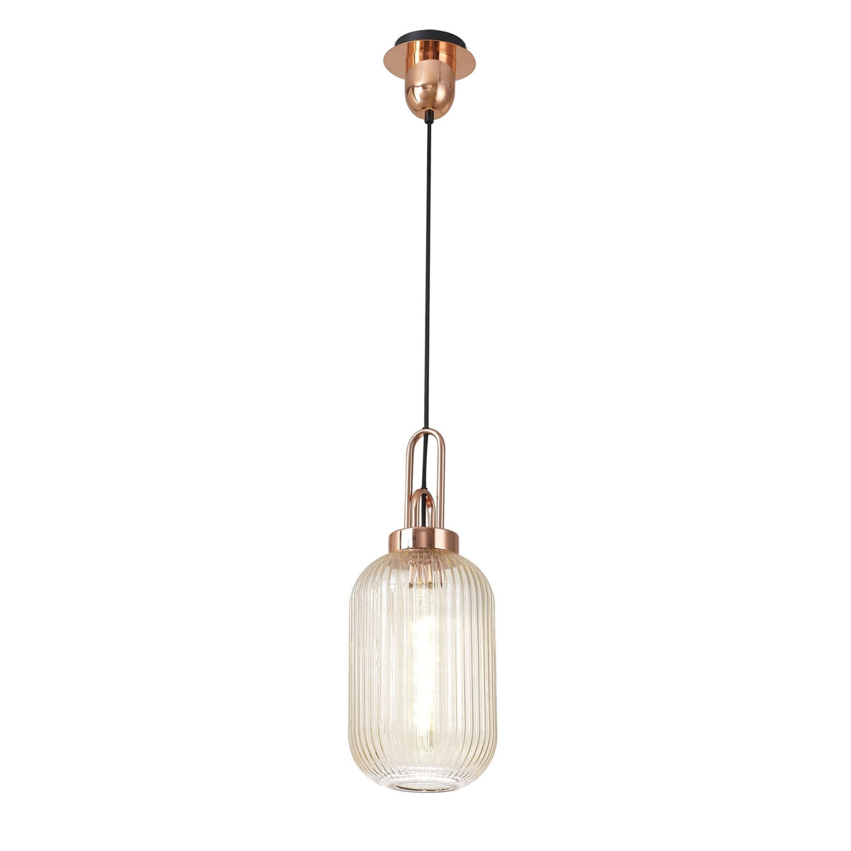 Atherington Tubular Pendant in Copper & Champagne Shade