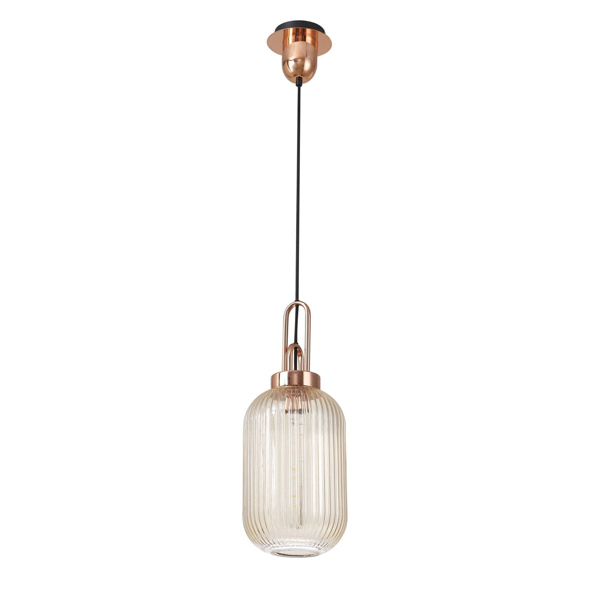 Atherington Tubular Pendant in Copper & Champagne Shade