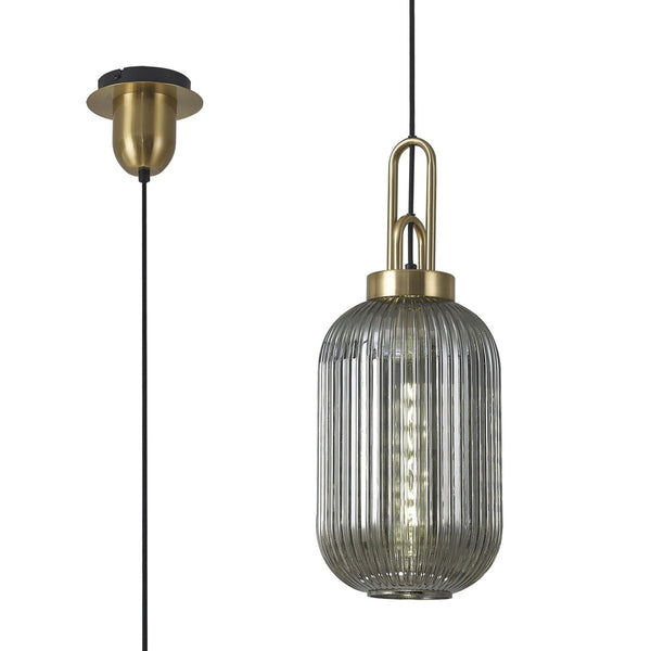 Atherington Tubular Pendant in Brass Gold & Smoked Shade
