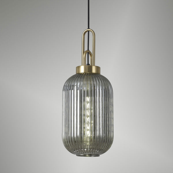 Atherington Tubular Pendant in Brass Gold & Smoked Shade