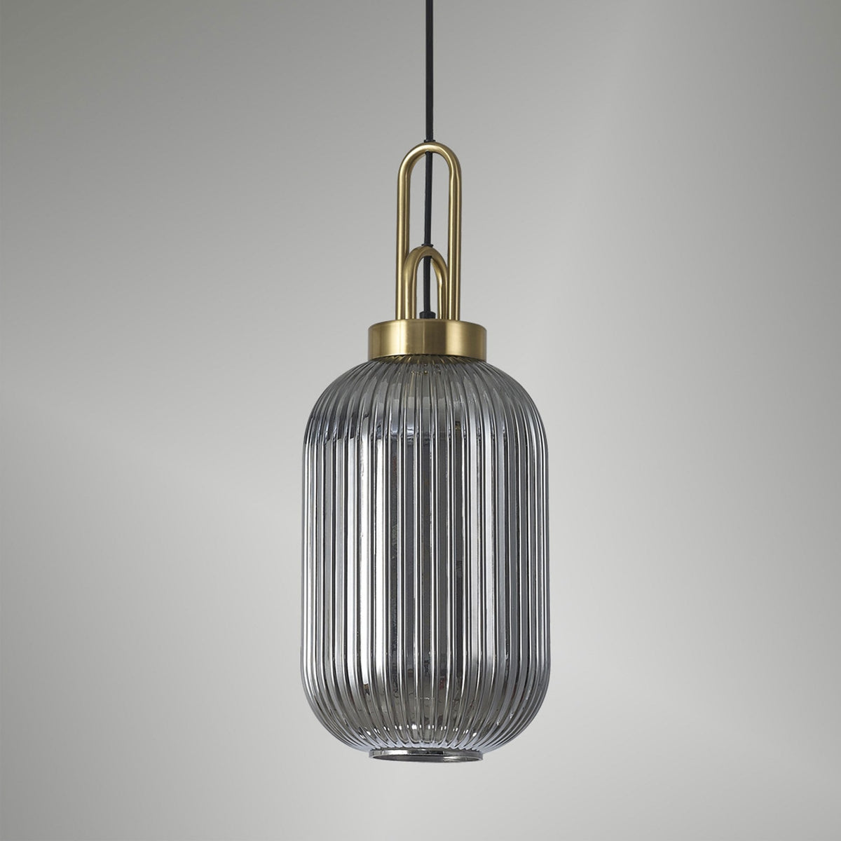 Atherington Tubular Pendant in Brass Gold & Smoked Shade