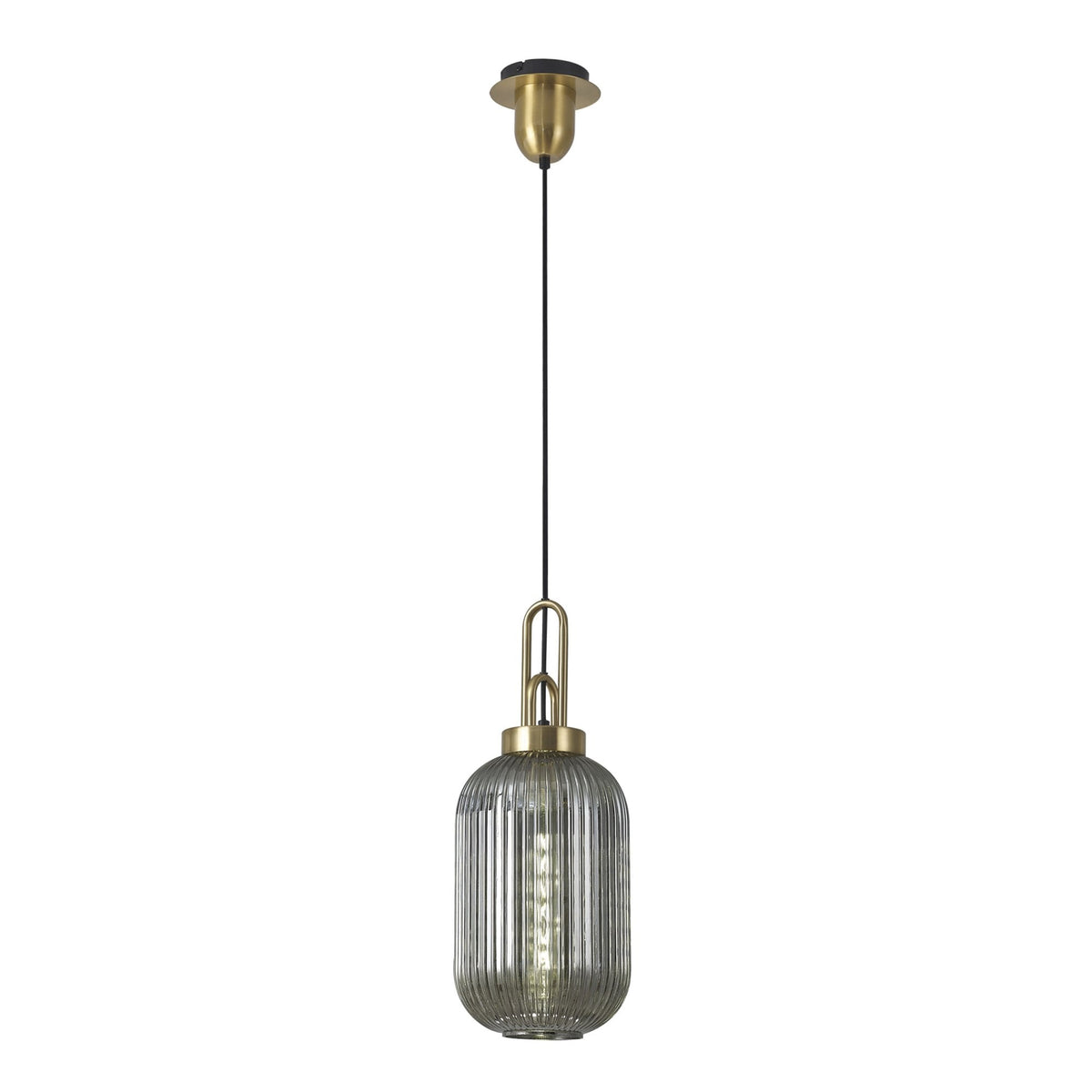 Atherington Tubular Pendant in Brass Gold & Smoked Shade