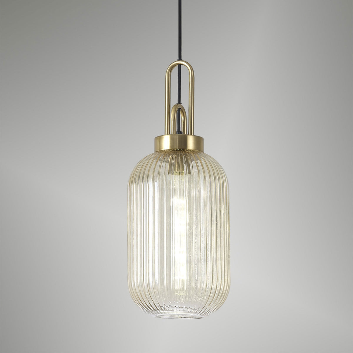 Atherington Tubular Pendant in Brass Gold & Champagne Shade