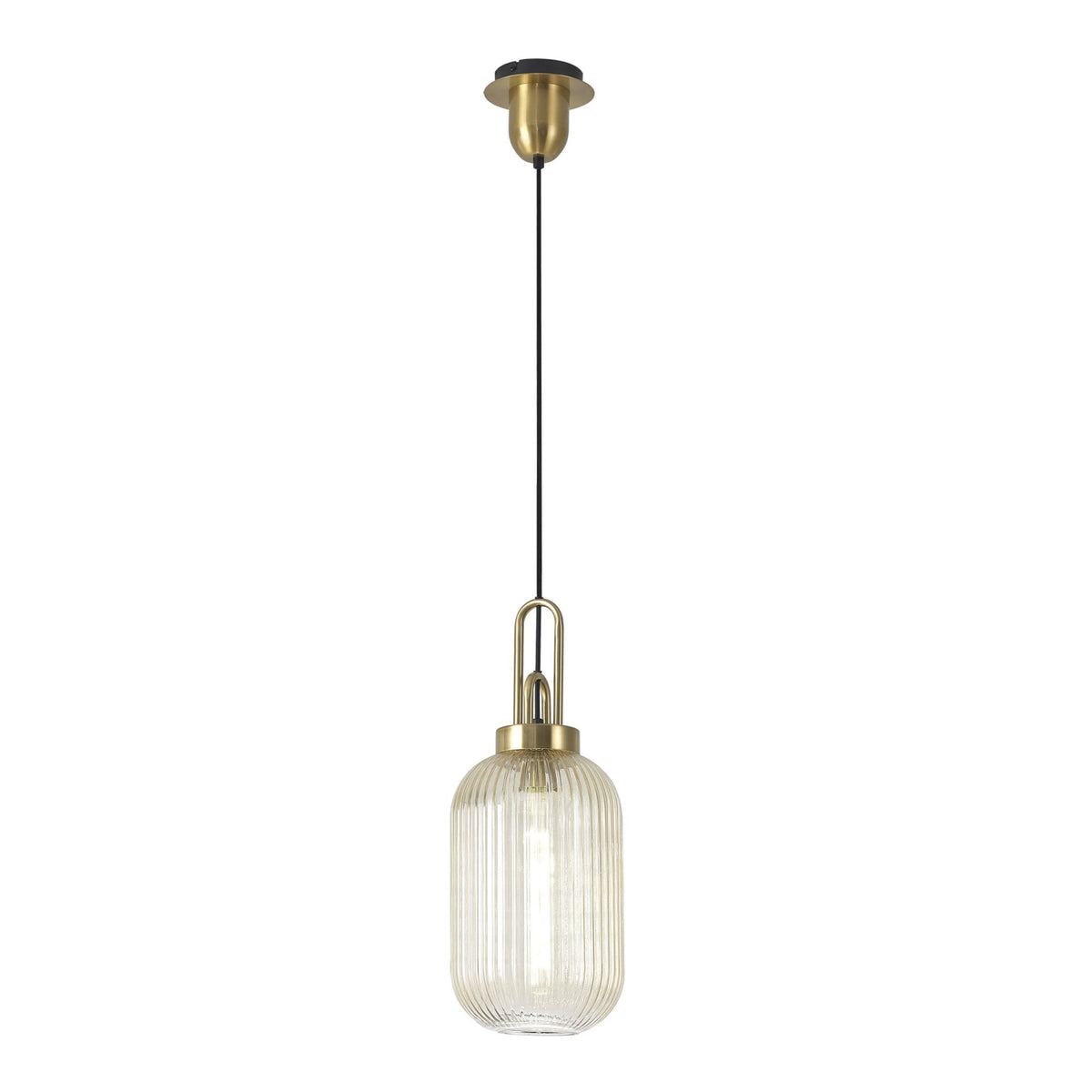 Atherington Tubular Pendant in Brass Gold & Champagne Shade