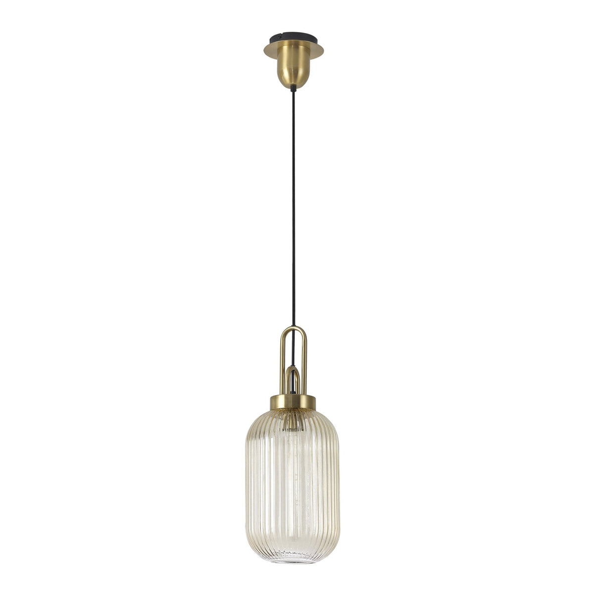 Atherington Tubular Pendant in Brass Gold & Champagne Shade