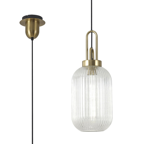 Atherington Tubular Pendant in Brass Gold & Clear Shade