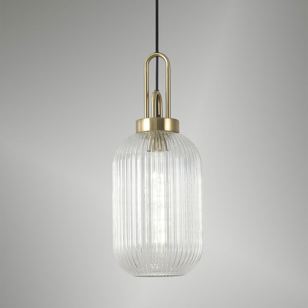 Atherington Tubular Pendant in Brass Gold & Clear Shade