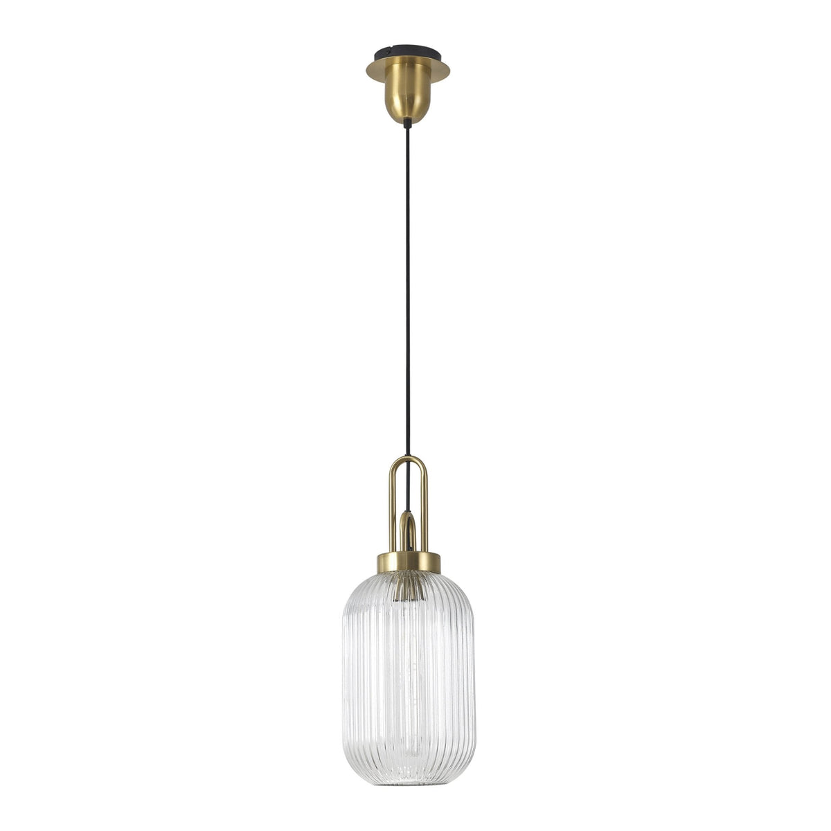 Atherington Tubular Pendant in Brass Gold & Clear Shade