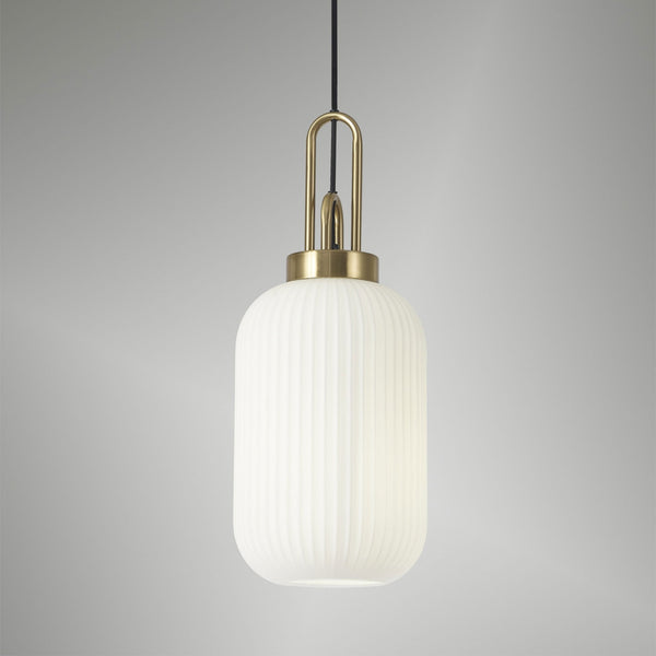 Atherington Tubular Pendant in Brass Gold & Opal Shade