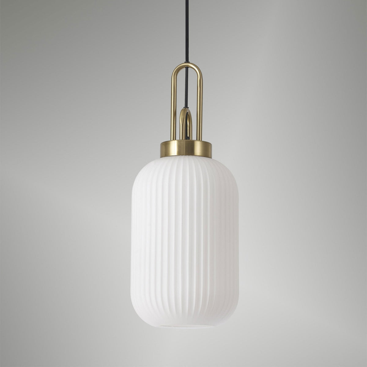Atherington Tubular Pendant in Brass Gold & Opal Shade