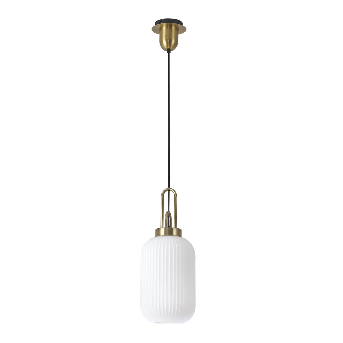 Atherington Tubular Pendant in Brass Gold & Opal Shade