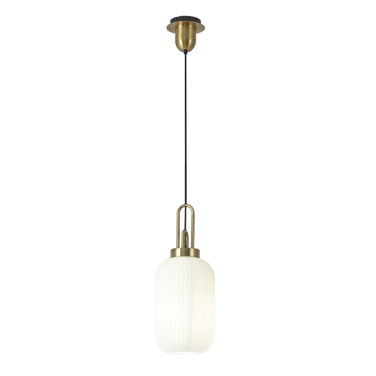 Atherington Tubular Pendant in Brass Gold & Opal Shade