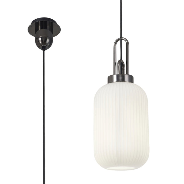 Atherington Tubular Pendant in Black Chrome & Opal Shade