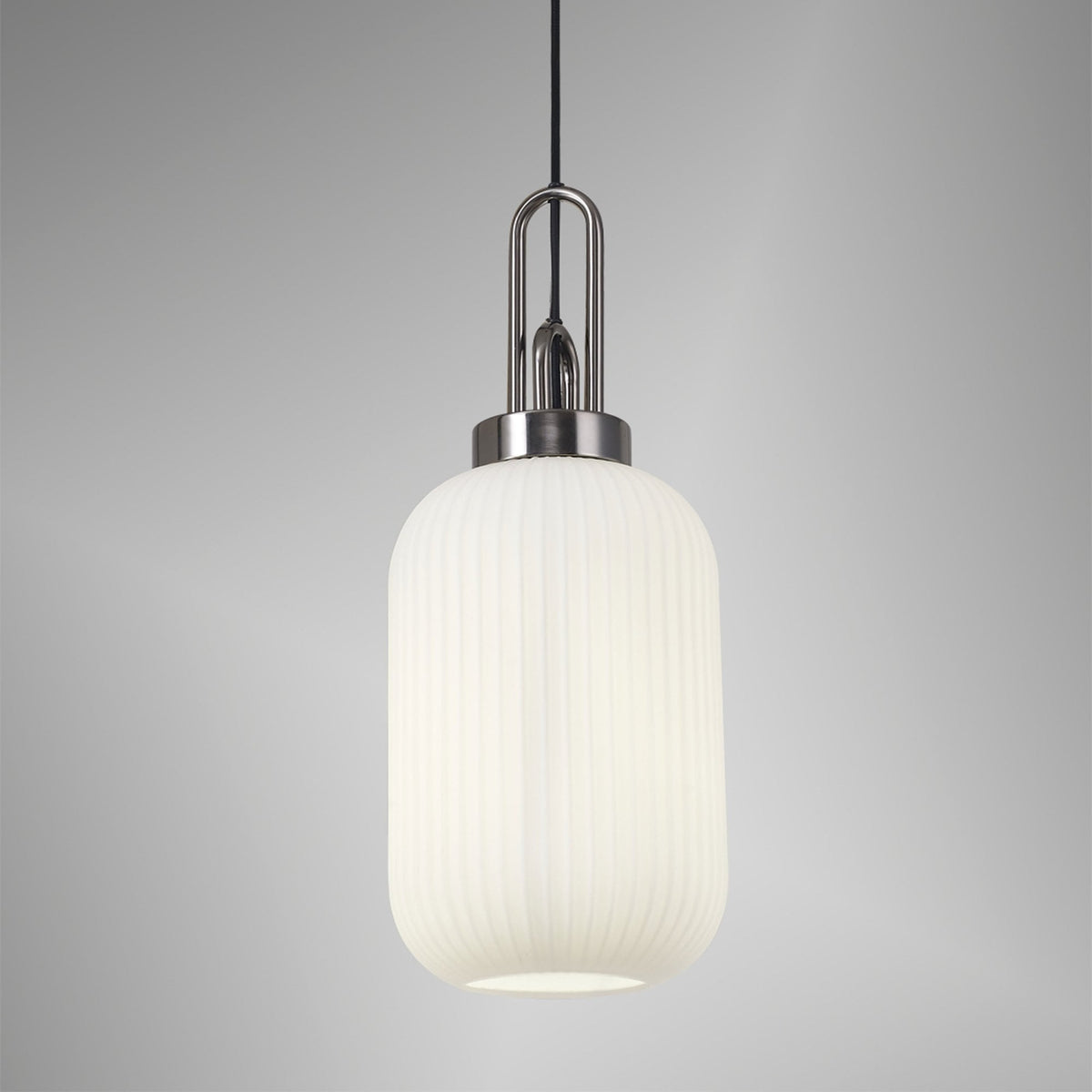Atherington Tubular Pendant in Black Chrome & Opal Shade