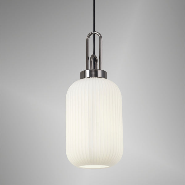 Atherington Tubular Pendant in Black Chrome & Opal Shade