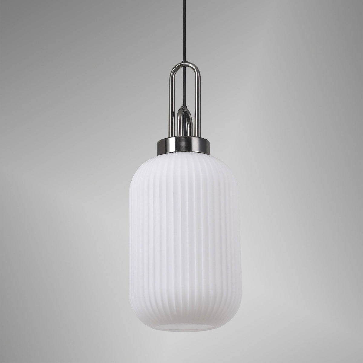 Atherington Tubular Pendant in Black Chrome & Opal Shade