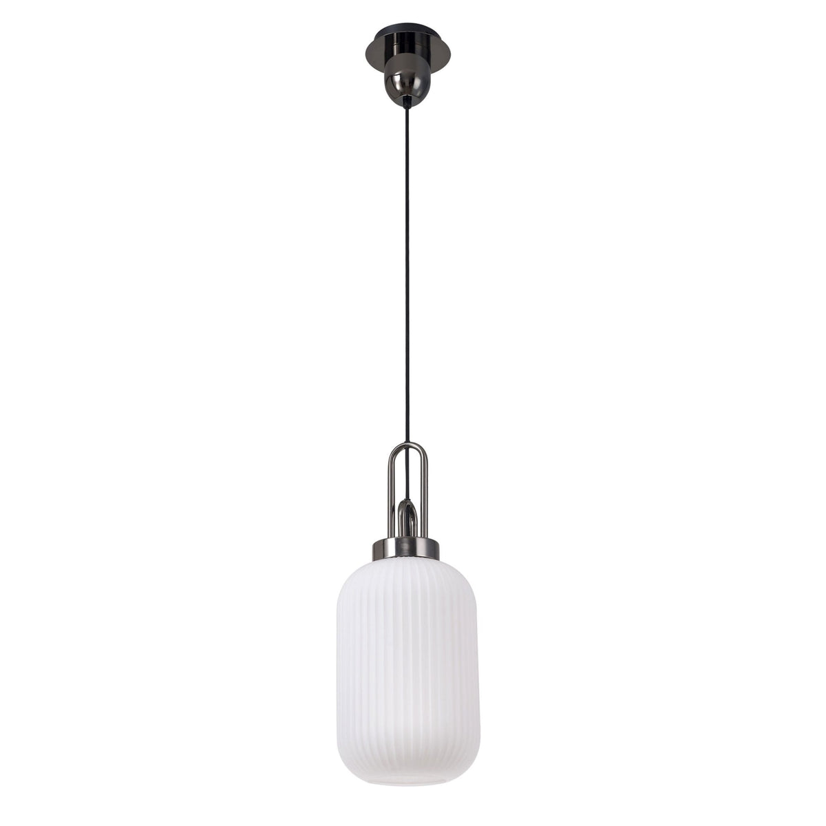 Atherington Tubular Pendant in Black Chrome & Opal Shade